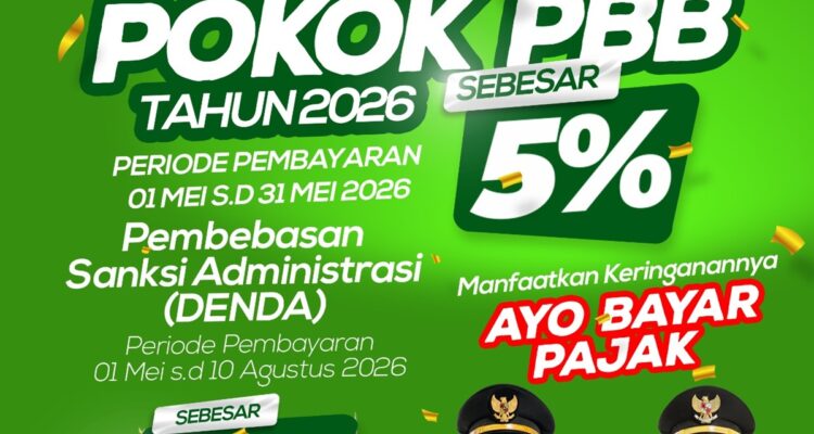 Pemkot Jambi Beri Diskon PBB dan Pembebasan Denda dalam Rangka HUT Kota Jambi dan Hari Jadi Tanah Pilih Pusako Betuah 2026